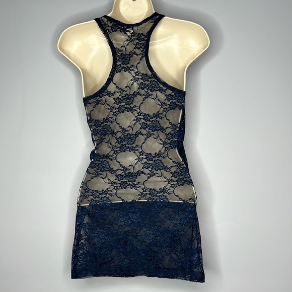 ZENANA OUTFITTERS DARK BLUE SHEER LACE RACERBACK TANK TOP new Small - Picture 5 of 7